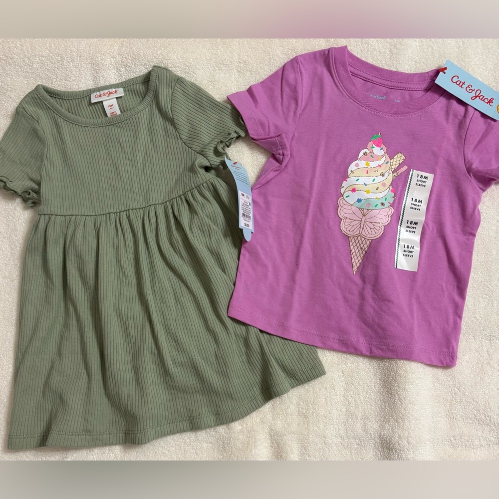 Cat & Jack Green Dress and Purple Ice Cream Tee, Size 18 months, NWT